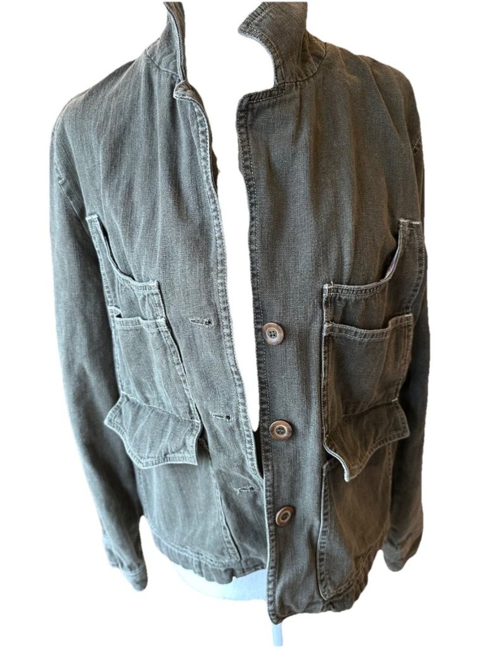 J. Jill Women's Gray Green Collared Work Jacket w/ Pockets Mid-Length Med